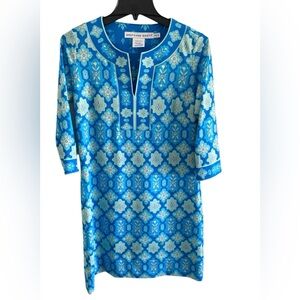 Gretchen Scott Blue and White split neck tunic Dress